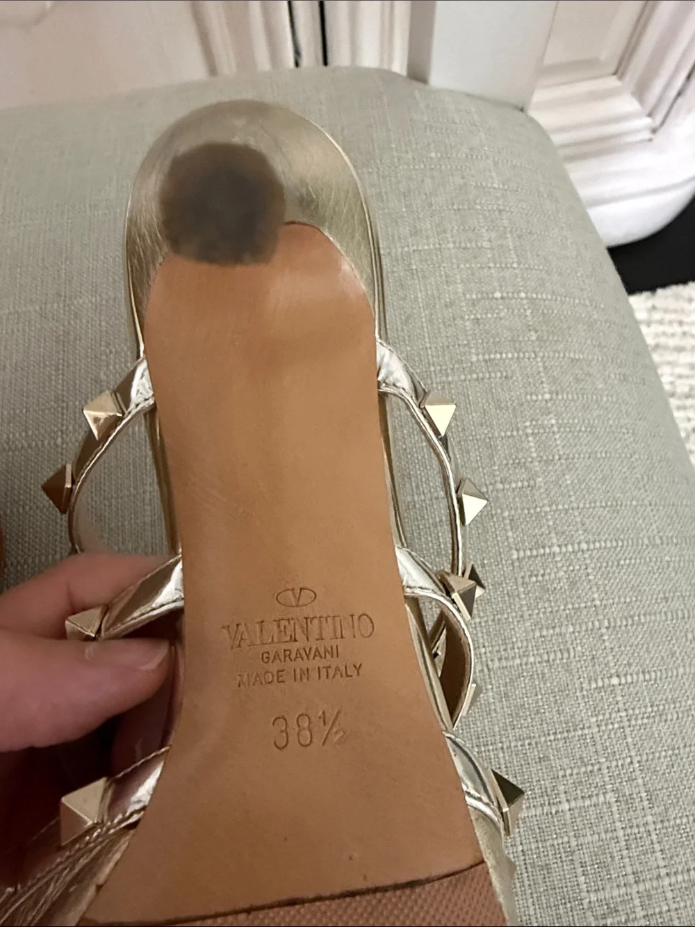 Valentino Metallic Gold Studded Pointed-Toe Slingback Heels